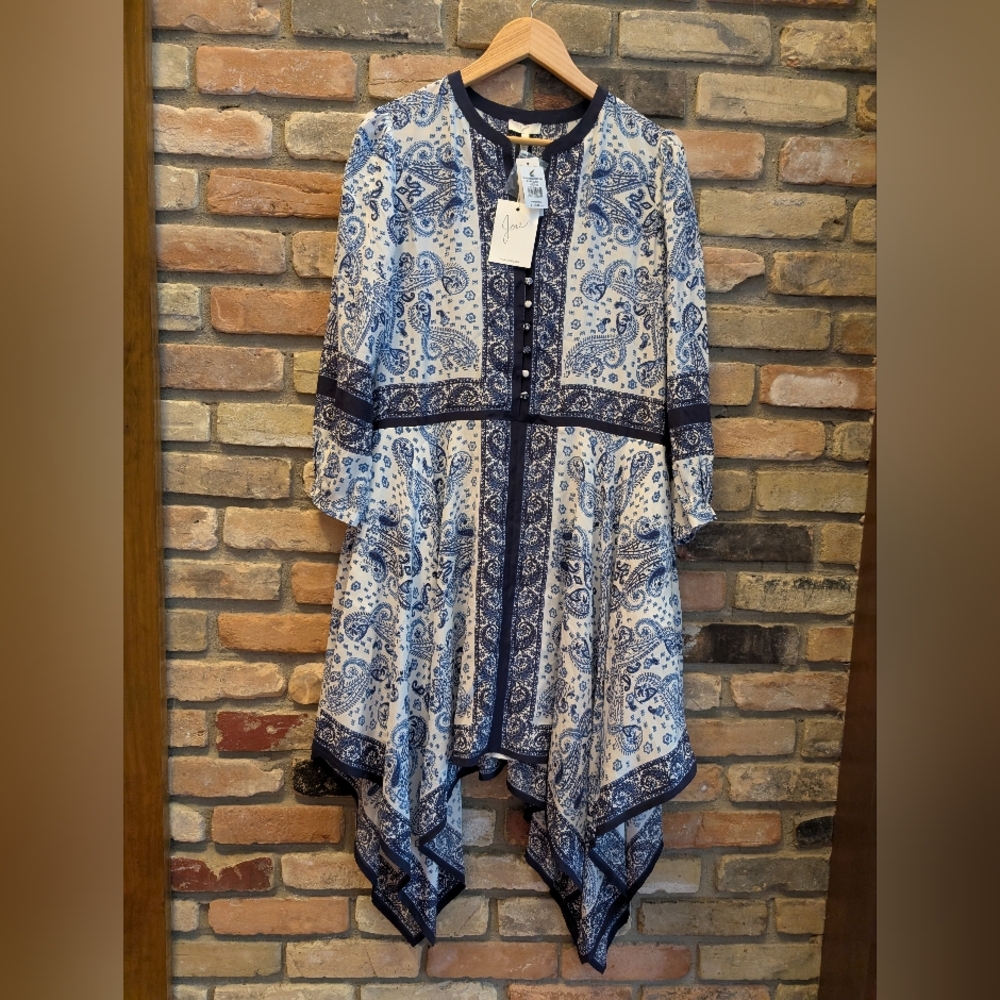 Joie Navy and White Paisley High Low Dress